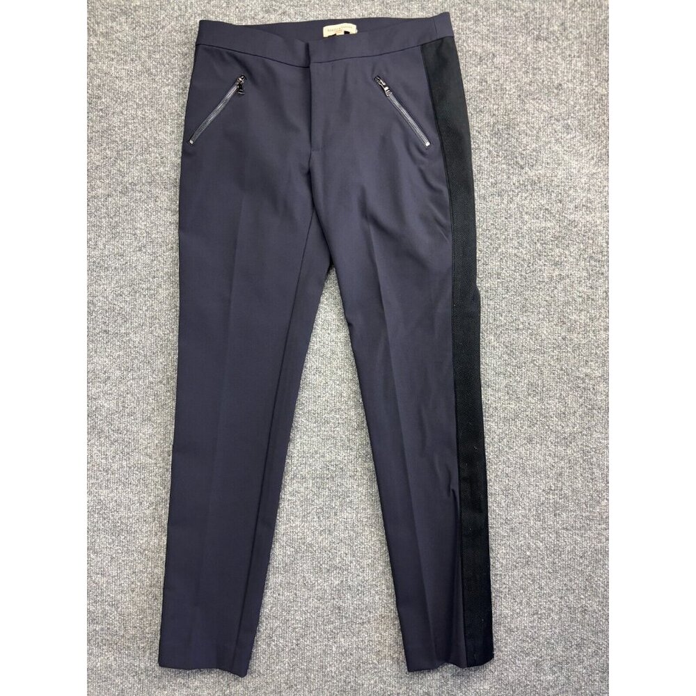 Rebecca Taylor Ava Slim Leg Techno Pants Women's 4 Navy Blue Textured Side Trim